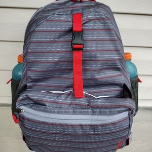 Embark Recycled Content Basic Backpack Gray Red Adjustable Straps